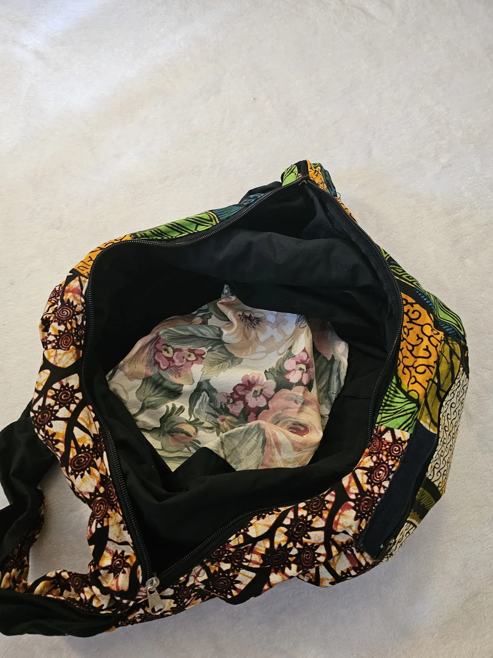 Colorful Boho Patchwork Hobo Bag in Green, Yellow and Black